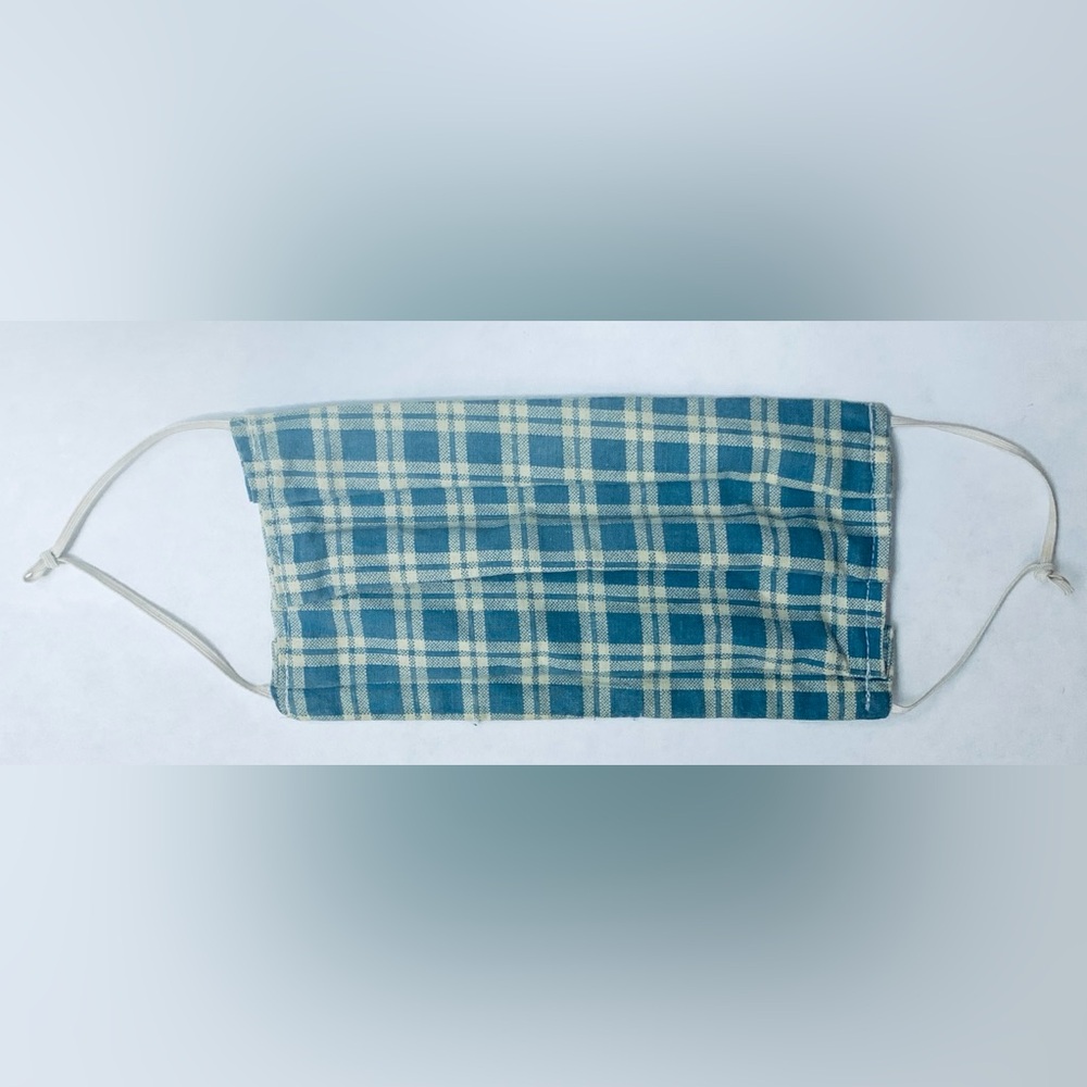 Hand made Face Mask Reusable Face Mask, Adult blue cream check pattern